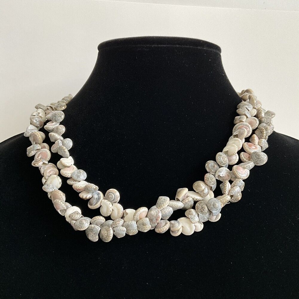 Shell Necklace Long Tiny Sea Shell Beaded Pearles… - image 4